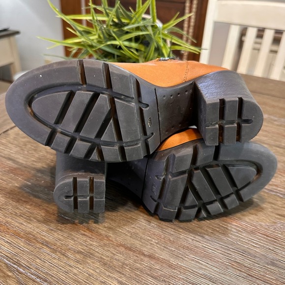 Steve Madden Cognac Knit Cuff Leather Boots Side Zip Stacked Heel Womens 8.5M - Picture 13 of 15